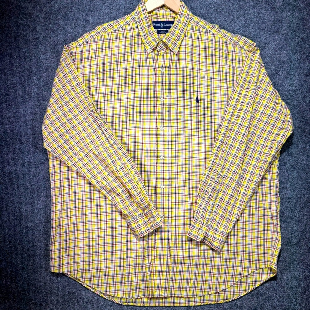 Ralph Lauren Blake Oxford Shirt Mens XL Yellow Check Casual Preppy Pony Vintage
